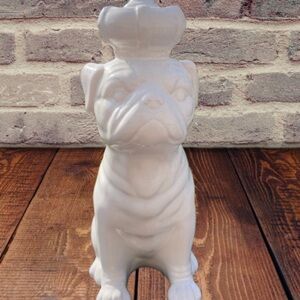 Bulldog Figurine with Crown Ceramic White
